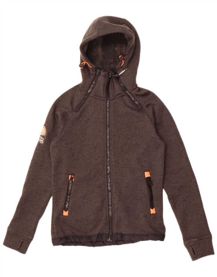 Мужская вязаная куртка-бомбер Superdry с капюшоном UK 36, маленький серый полиэстер с крапинками