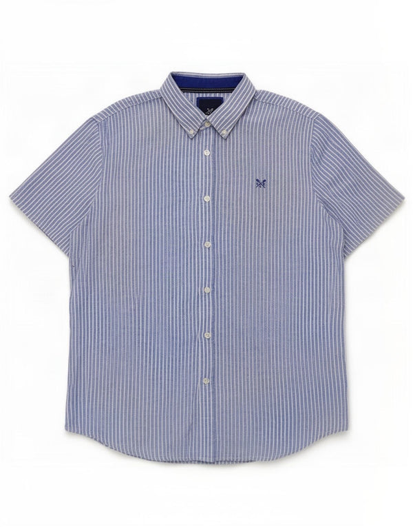 Crew Clothing Мужская рубашка с коротким рукавом, большая синяя льняная полоска