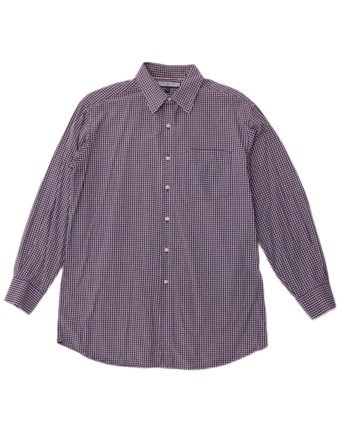 TOMMY HILFIGER Мужская рубашка в клетку, размер 15 1/2, средний темно-синий, хлопок