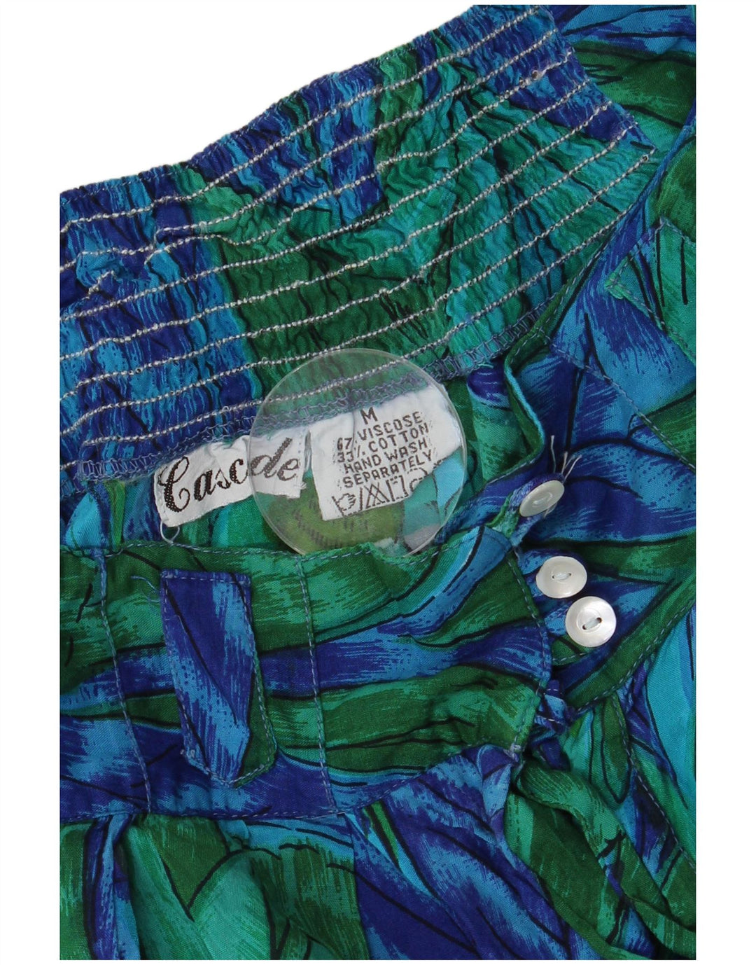 Винтажные женские брюки-шаровары среднего размера W28 L22, зеленые, вискозные, тропические с цветочным принтом