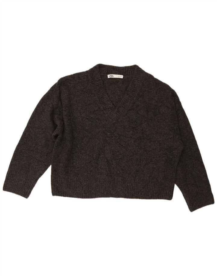 Женский укороченный джемпер с v-образным вырезом ZARA UK 10, маленький серый цвет