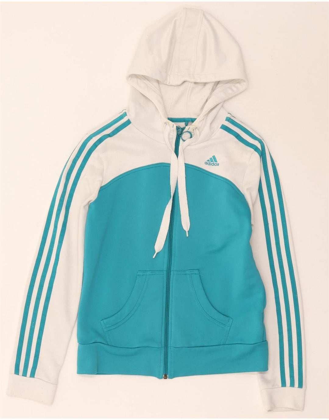 Женский свитер с капюшоном на молнии Adidas UK 12, средний белый, полиэстер с цветными блоками