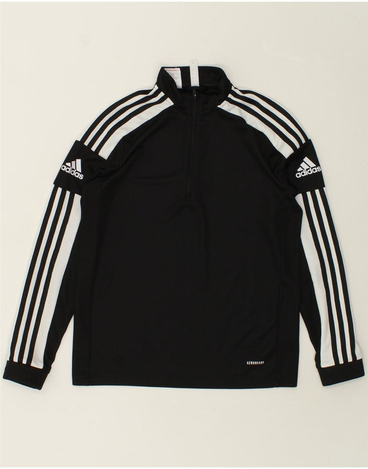 ADIDAS Boys Zip Neck Pullover Tracksuit Top 13-14 Years Black Polyester Vintage Adidas and Second-Hand Adidas from Messina Hembry 