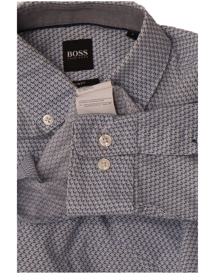 Мужская рубашка узкого кроя Hugo Boss с абстрактным узором, маленькая синяя хлопковая