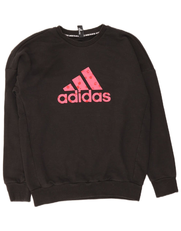 Женский свитер с рисунком Adidas UK 14, средний черный хлопковый джемпер