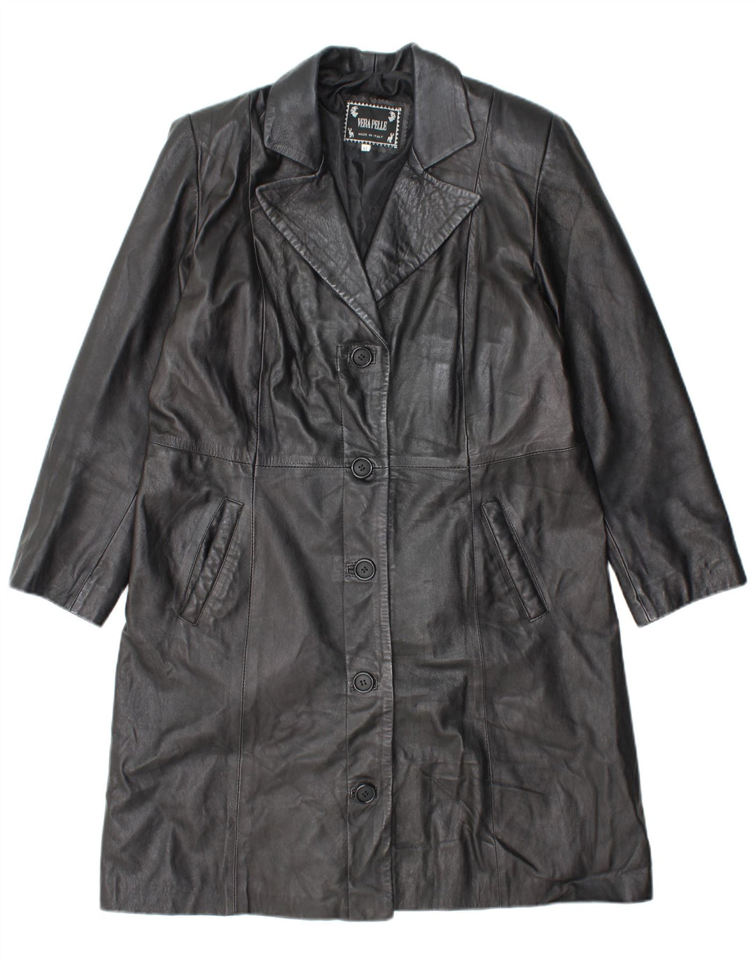 ВИНТАЖНОЕ женское кожаное пальто UK 18 XL, черное кожаное