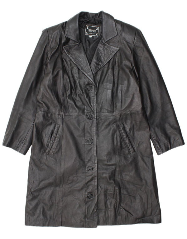 ВИНТАЖНОЕ женское кожаное пальто UK 18 XL, черное кожаное