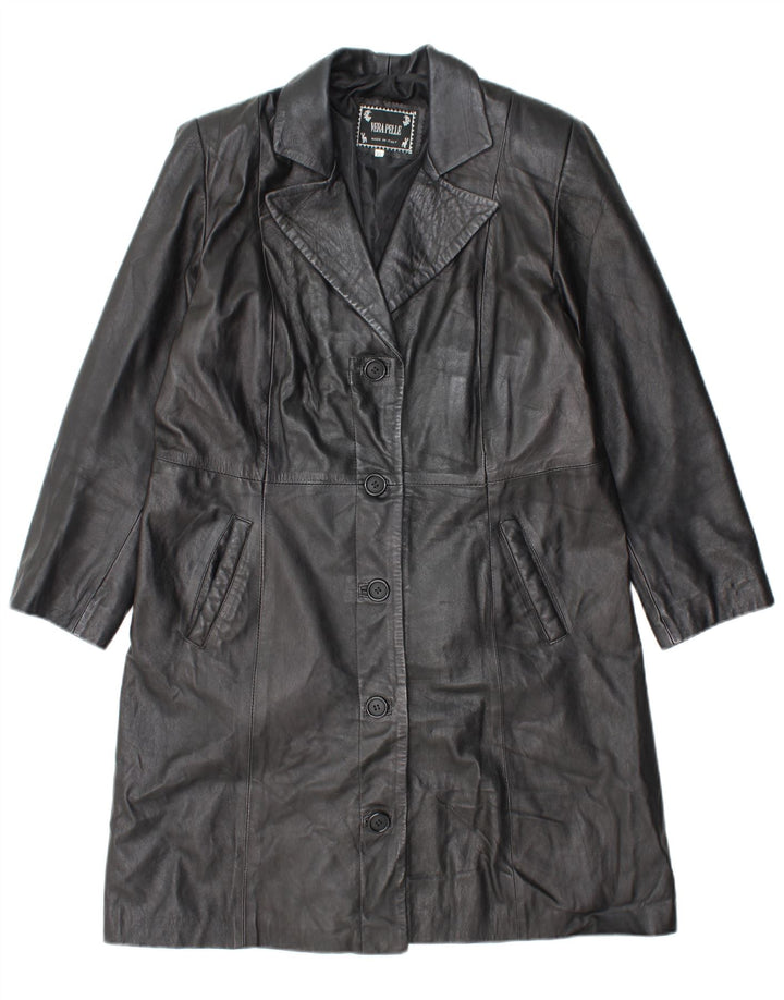 ВИНТАЖНОЕ женское кожаное пальто UK 18 XL, черное кожаное