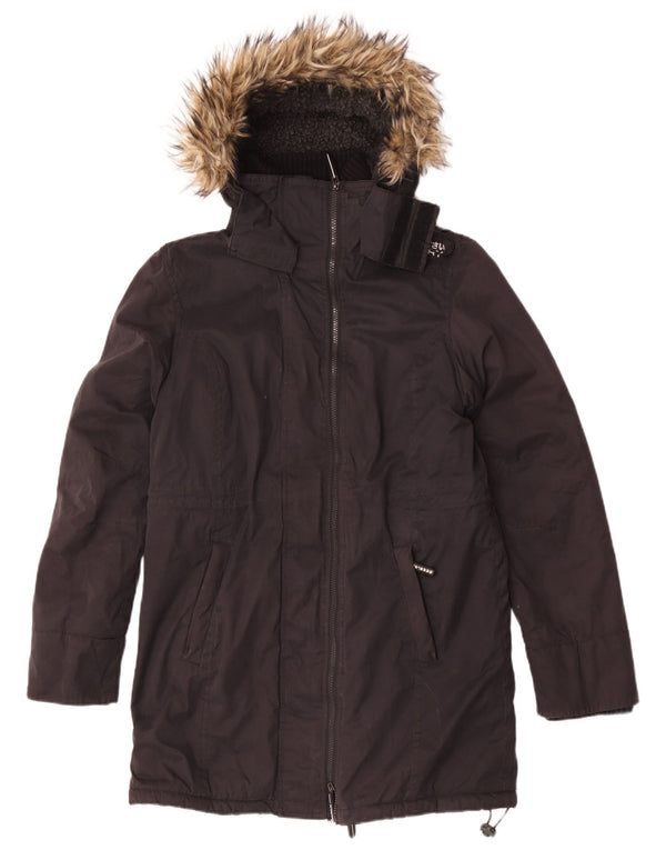 Женская парка Superdry с капюшоном UK 14, большой черный полиэстер