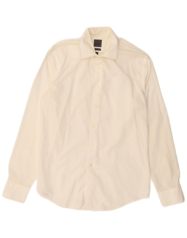 CALVIN KLEIN Mens Slim Fit Shirt Size 15 1/2 40 Medium Off White Cotton