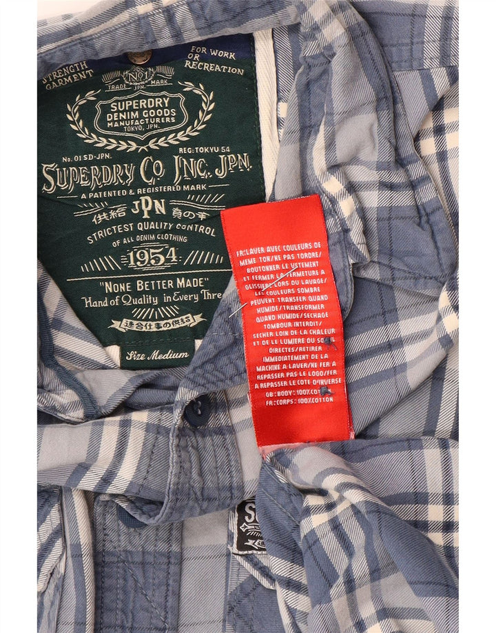 Мужская фланелевая рубашка Superdry, хлопковая синяя клетка среднего размера