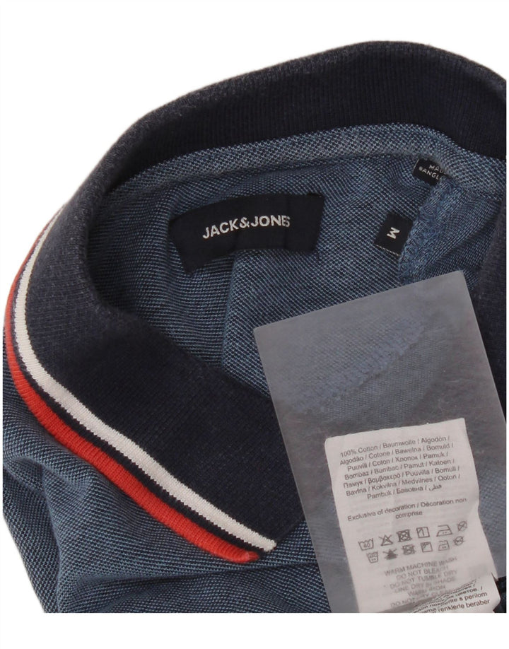 Мужская рубашка-поло Jack & Jones из хлопка с цветными блоками среднего синего цвета
