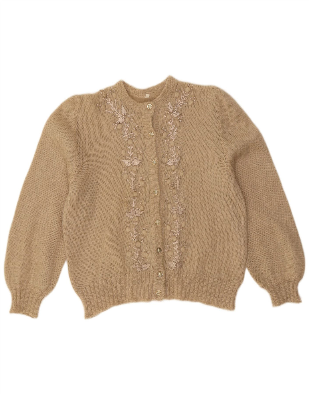 ВИНТАЖНЫЙ женский кардиган-свитер UK 12, средний бежевый с цветочным принтом