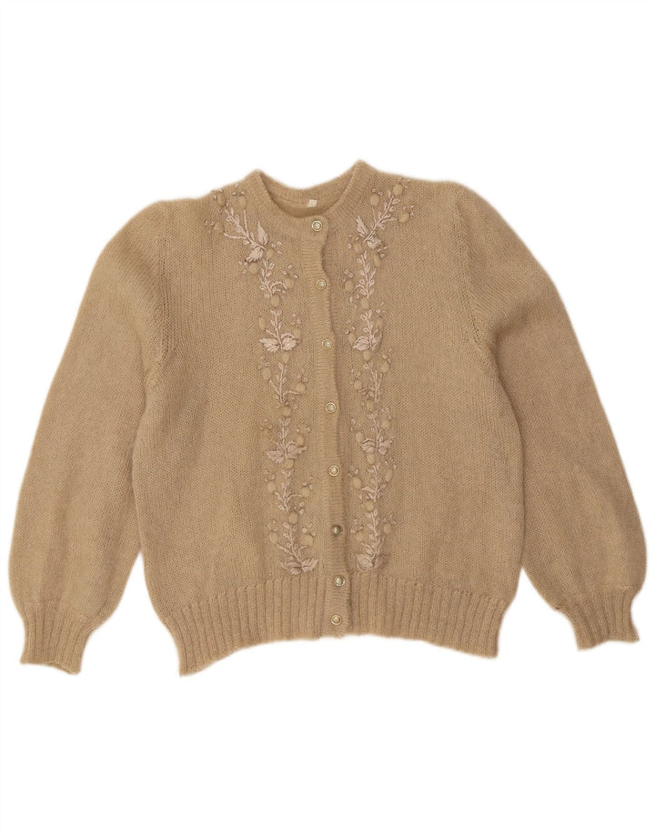 ВИНТАЖНЫЙ женский кардиган-свитер UK 12, средний бежевый с цветочным принтом