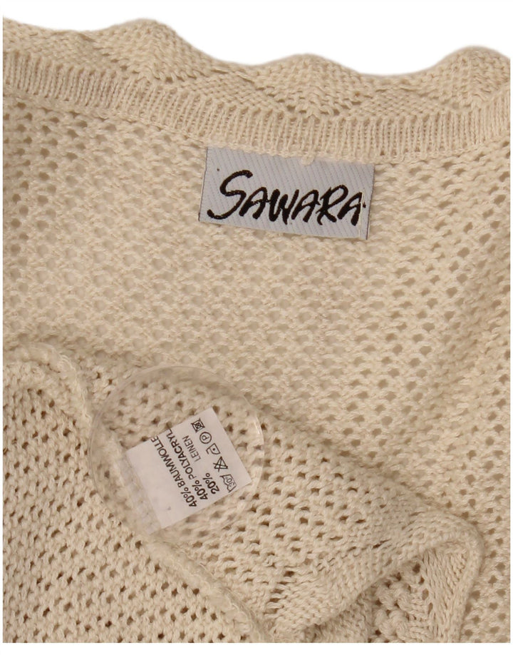 ВИНТАЖНЫЙ женский укороченный кардиган без рукавов крючком, Великобритания 14, большой бежевый