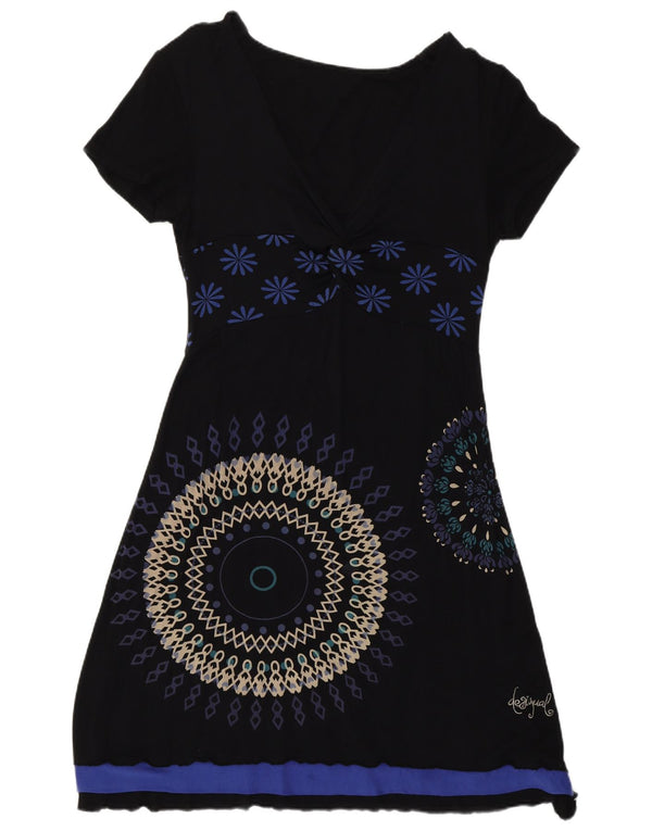 Женское платье-футболка Desigual UK 14, большое черное с цветочным принтом