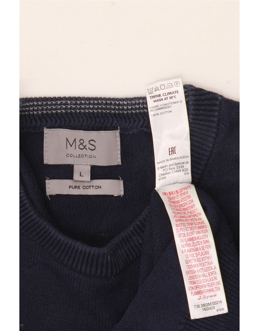 Мужской джемпер с круглым вырезом Marks & Spencer, большой темно-синий хлопковый свитер