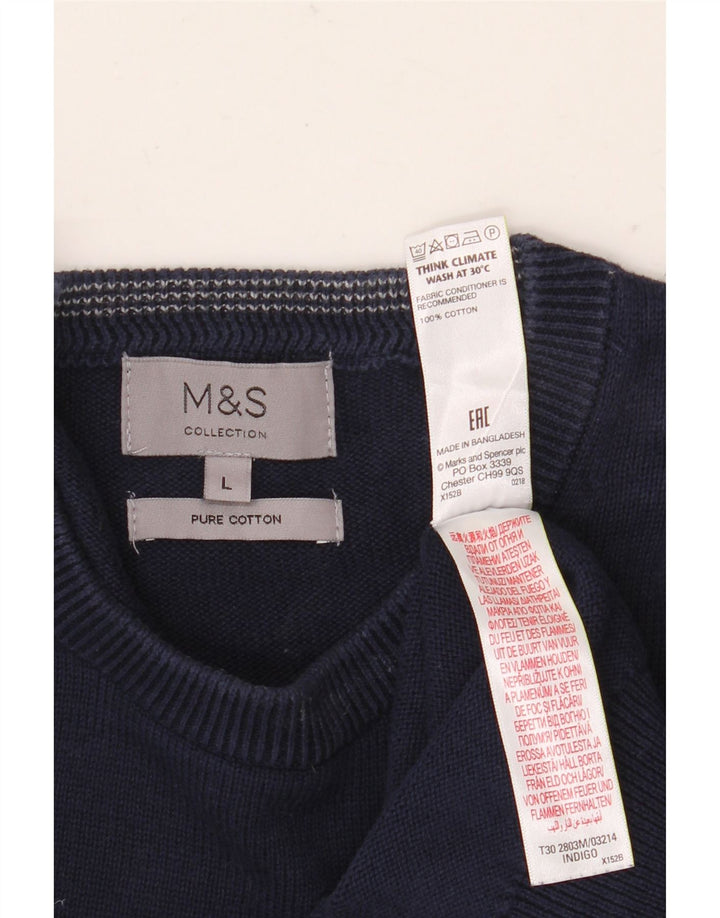 Мужской джемпер с круглым вырезом Marks & Spencer, большой темно-синий хлопковый свитер