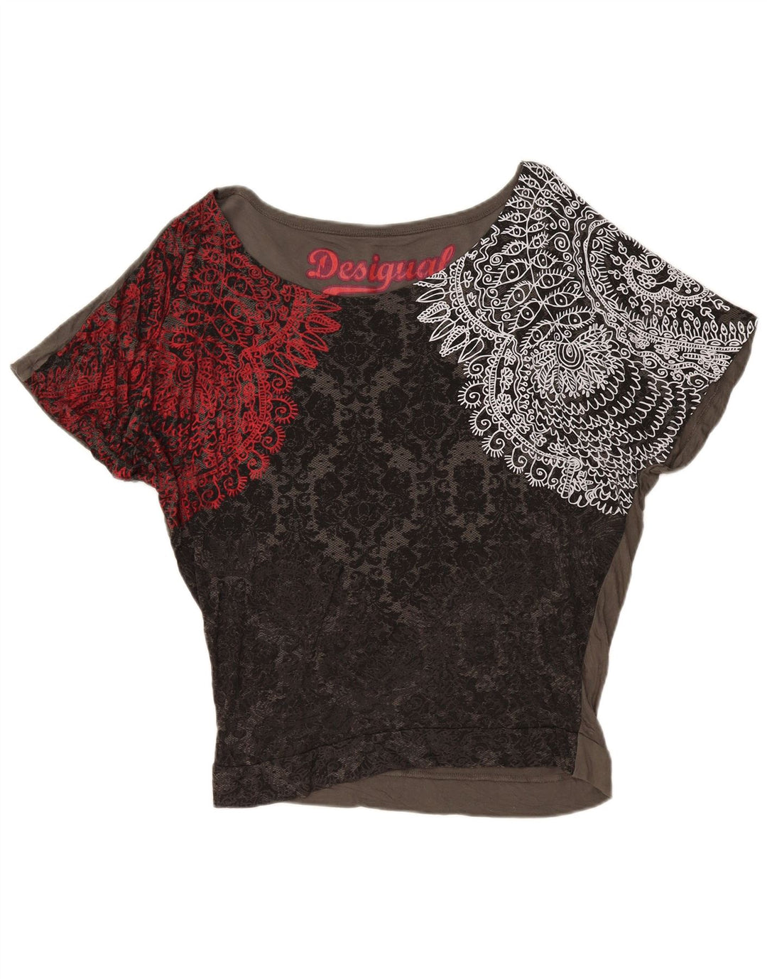 Женская блузка с крыльями летучей мыши Desigual UK 14, вискоза с пейсли, средний серый цвет