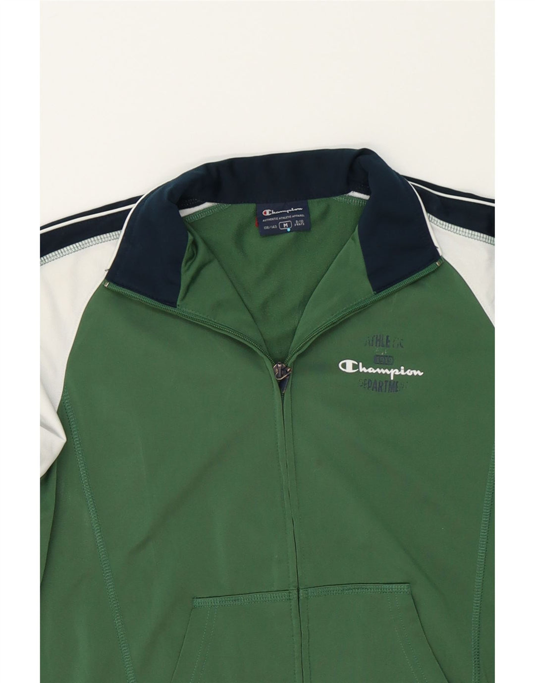CHAMPION Boys Tracksuit Top Jacket 9-10 Years Medium Green Colourblock Vintage Champion and Second-Hand Champion from Messina Hembry 