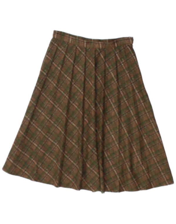 Vintage Womens Pleated Skirt W26 Small Brown Check