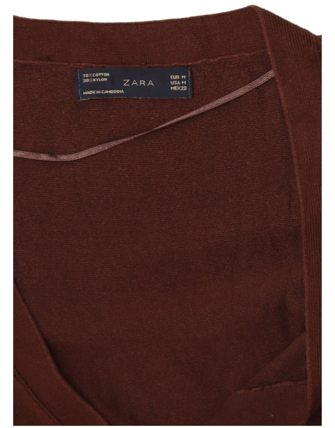 Женский кардиган Zara UK 12, хлопковый средний коричневый цвет