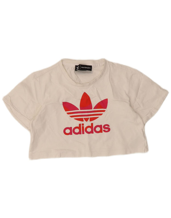 Женская укороченная футболка с рисунком Adidas UK 6 XS, белый хлопок