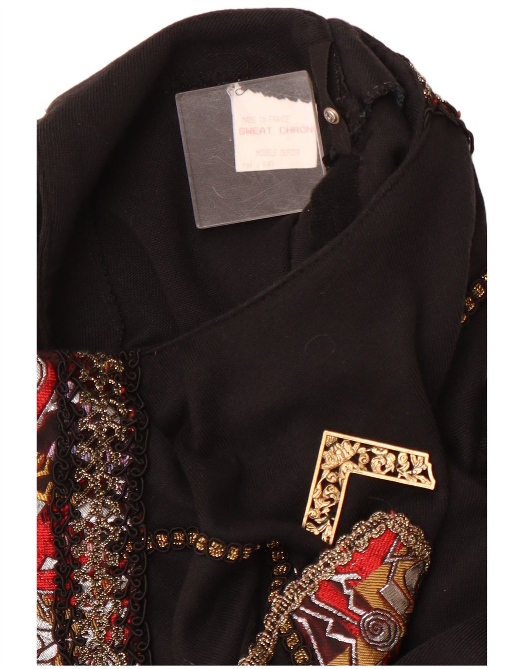 ВИНТАЖНАЯ женская блузка с длинными рукавами и графикой, топ UK 12, средний черный акрил