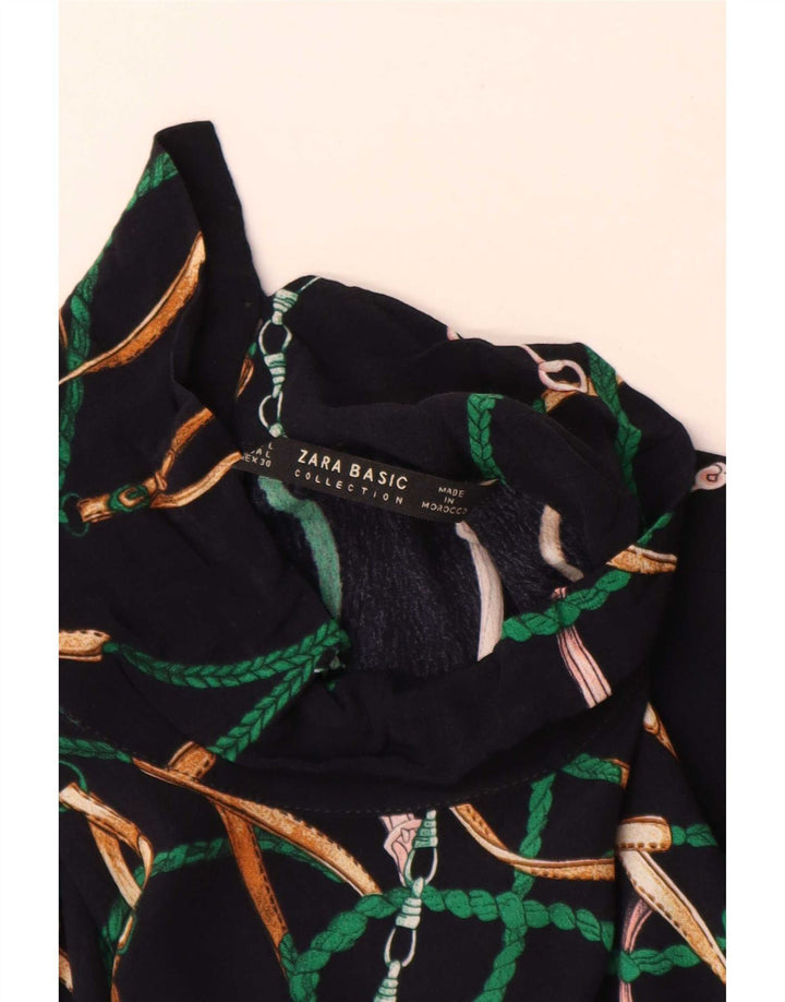 Женское многоярусное платье Zara с абстрактным узором и длинными рукавами, Великобритания 16, большое темно-синее