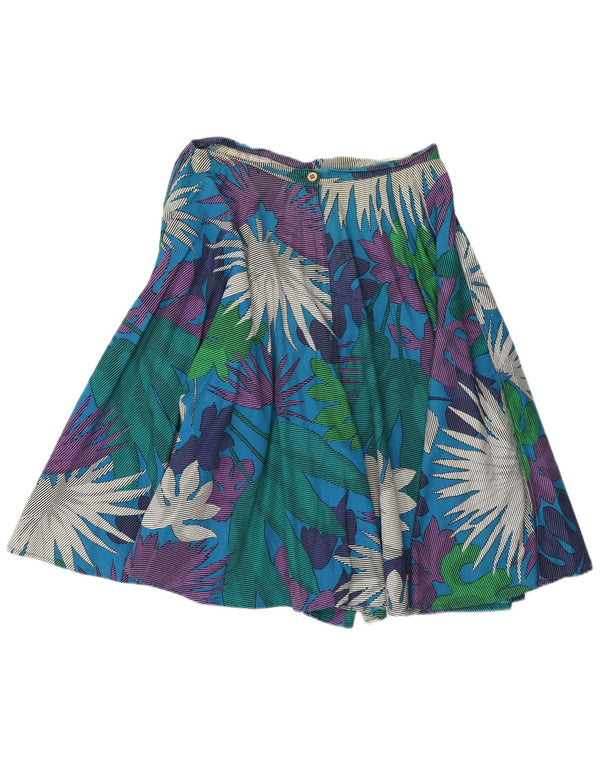 Винтажные женские повседневные брюки-кюлоты W30, средние синие с цветочным принтом