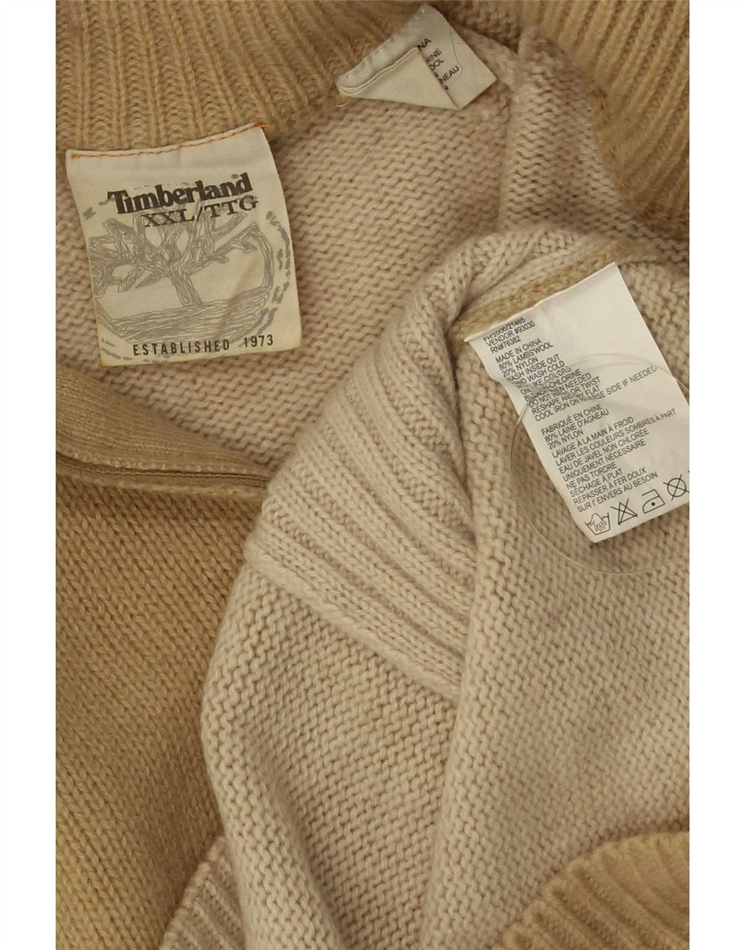 Мужской джемпер с воротником на молнии Timberland 2XL бежевый из овечьей шерсти