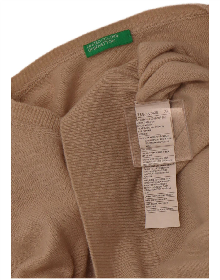 Мужской джемпер с v-образным вырезом BENETTON XL, бежевый, шерсть