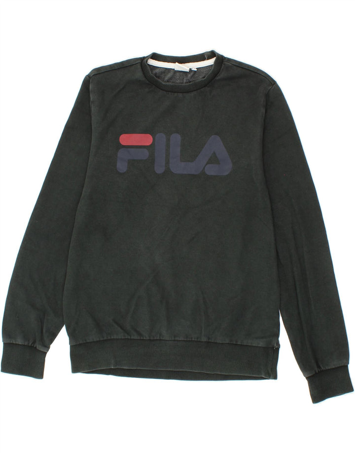 FILA Mens Graphic Sweatshirt Jumper Small Black Vintage Fila and Second-Hand Fila from Messina Hembry 