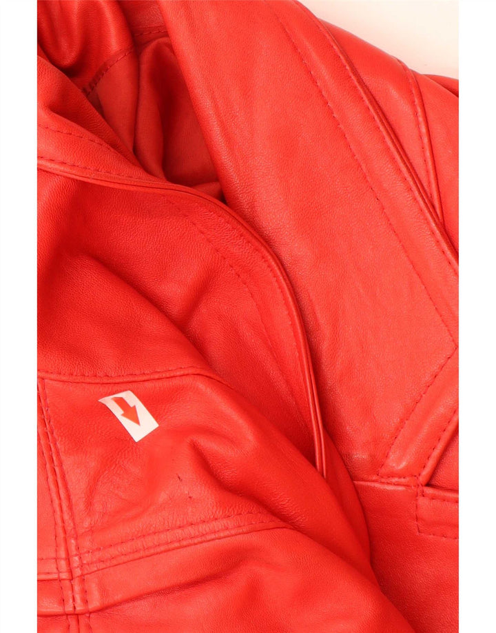 Винтажное женское кожаное пальто оверсайз UK 18 XL, красное