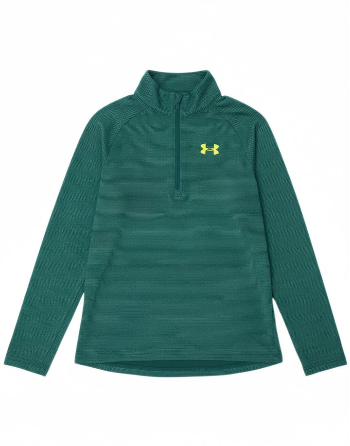 UNDER ARMOUR Boys Zip Neck Pullover Tracksuit Top 9-10 Years Medium  Green