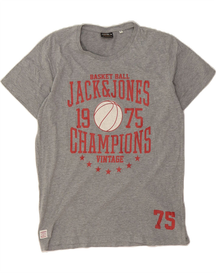 JACK & JONES Mens Graphic T-Shirt Top XL Grey Vintage Jack & Jones and Second-Hand Jack & Jones from Messina Hembry 