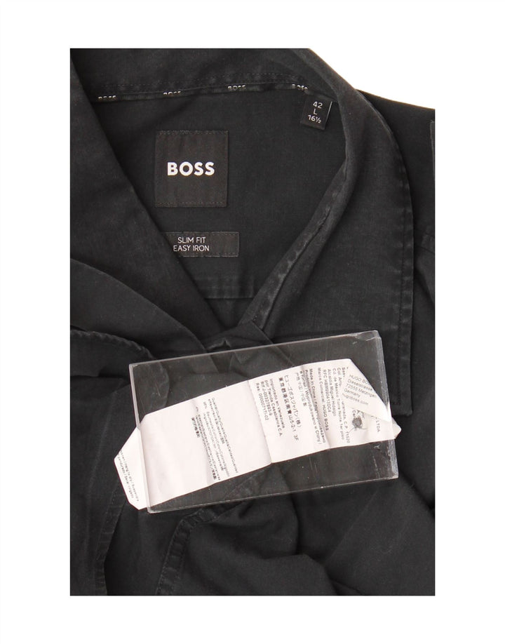 Мужская рубашка приталенного кроя HUGO BOSS Easy Care, размер 16 1/2 42, большая черная хлопковая