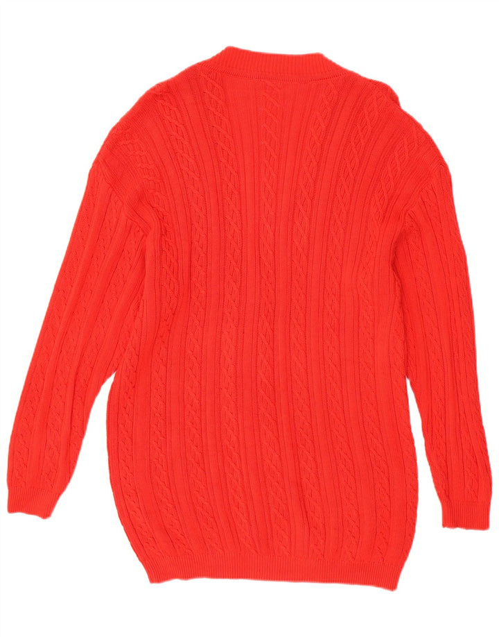 ВИНТАЖНЫЙ женский длинный длинный кардиган-свитер, размер UK 10, маленький красный, хлопок