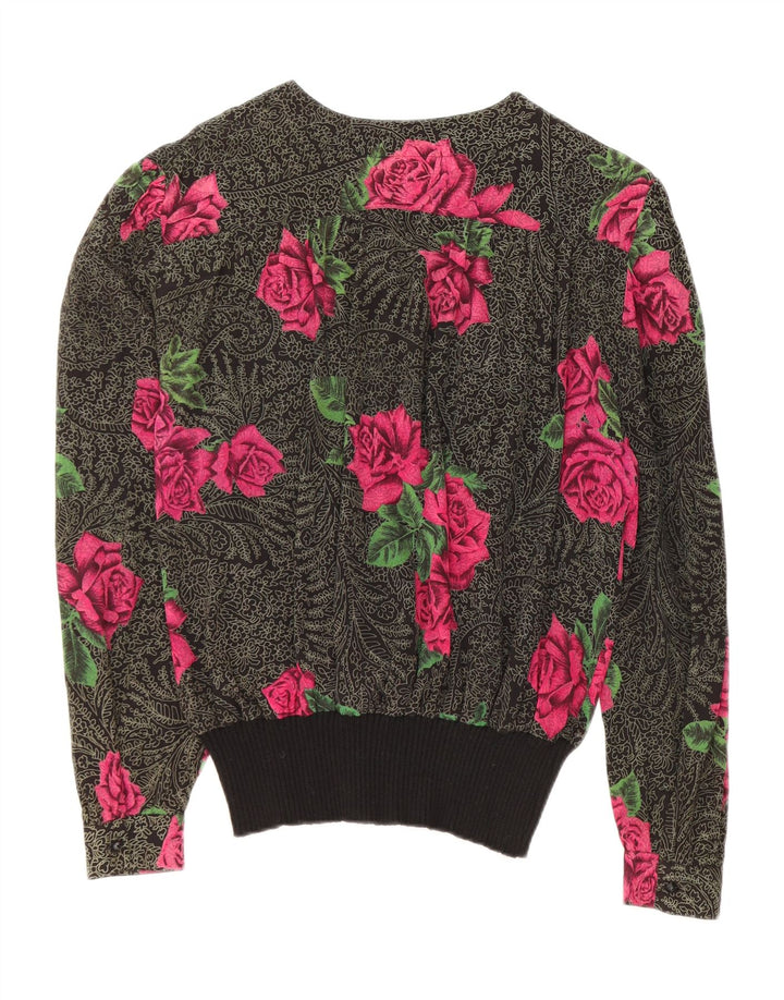 FERRETTI Женская блузка с длинным рукавом IT 48 XL, черная, шелковая с цветочным принтом