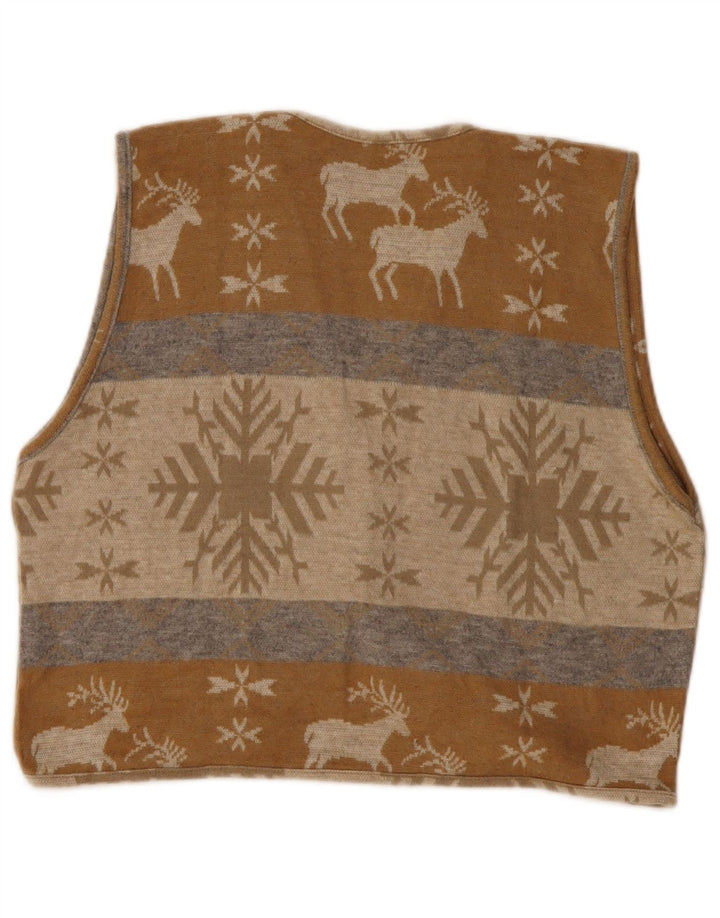 ВИНТАЖНЫЙ женский укороченный кардиган-свитер UK 14, средний бежевый Fair Isle