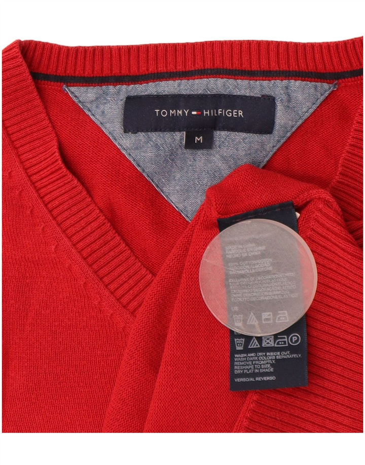 TOMMY HILFIGER Мужской джемпер с v-образным вырезом, средний красный хлопковый свитер