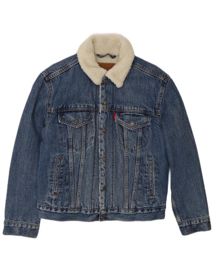 Мужская джинсовая куртка шерпа Levi's UK 36, маленькая синяя, хлопок