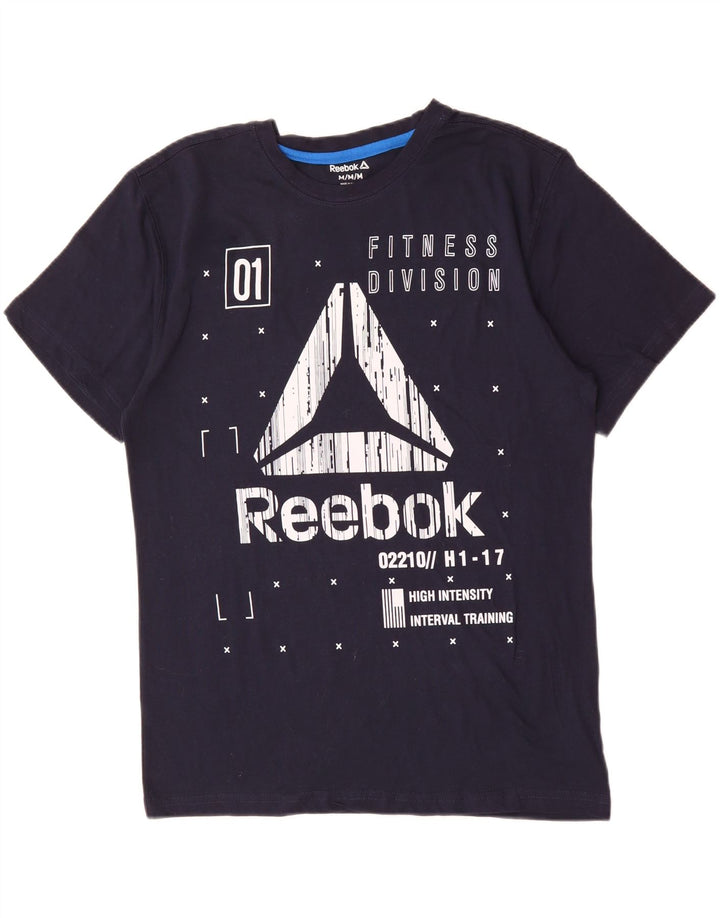 REEBOK Mens Graphic T-Shirt Top Medium Navy Blue Cotton Vintage Reebok and Second-Hand Reebok from Messina Hembry 