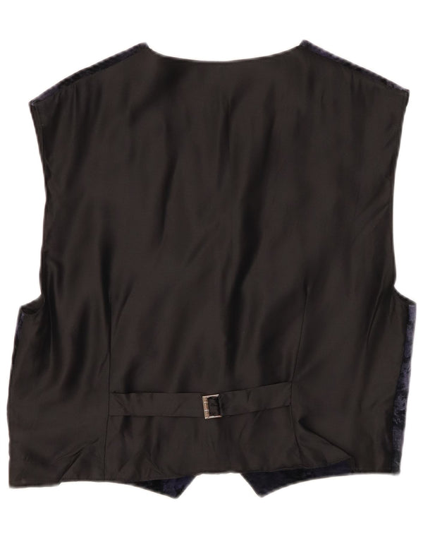 VINTAGE Womens Abstract Pattern Velvet Waistcoat UK 14 Medium Navy Blue