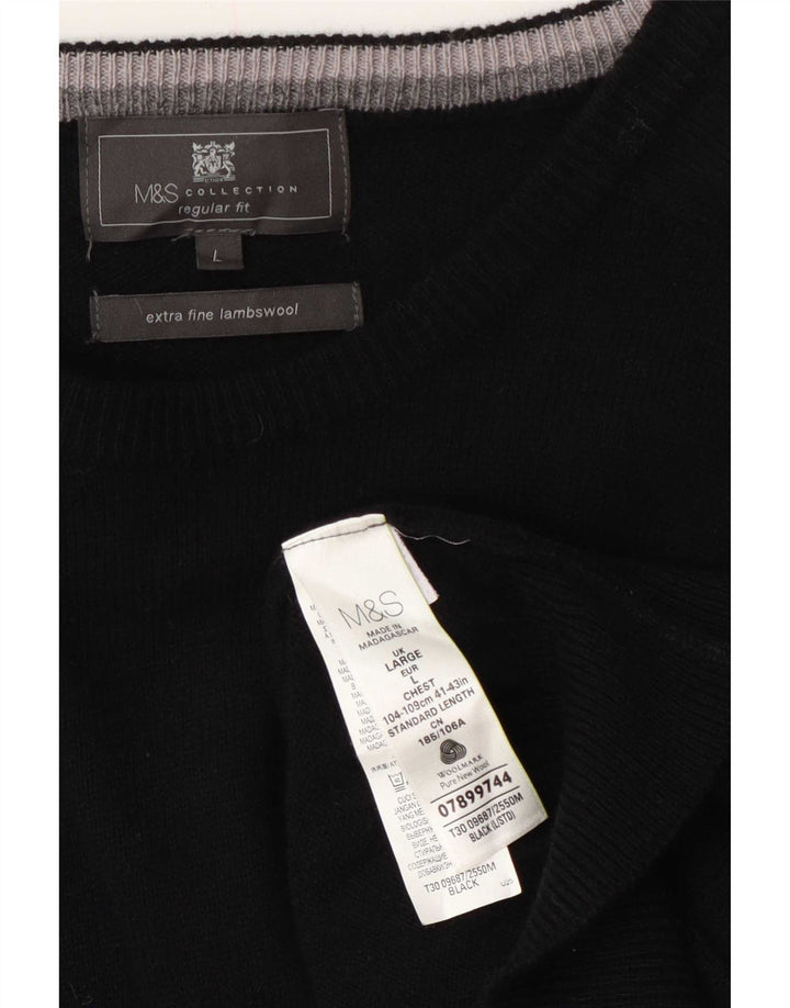 Мужской джемпер стандартного кроя с круглым вырезом Marks & Spencer, большой черный шерстяной свитер