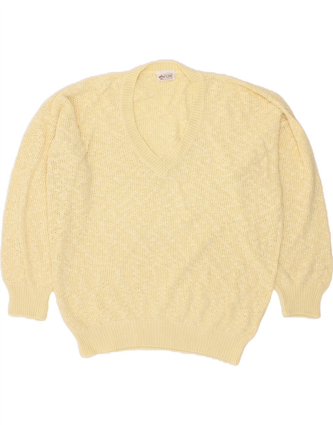 FIUME Mens V-Neck Jumper Sweater IT 54 XL Beige Acrylic Vintage Fiume and Second-Hand Fiume from Messina Hembry 