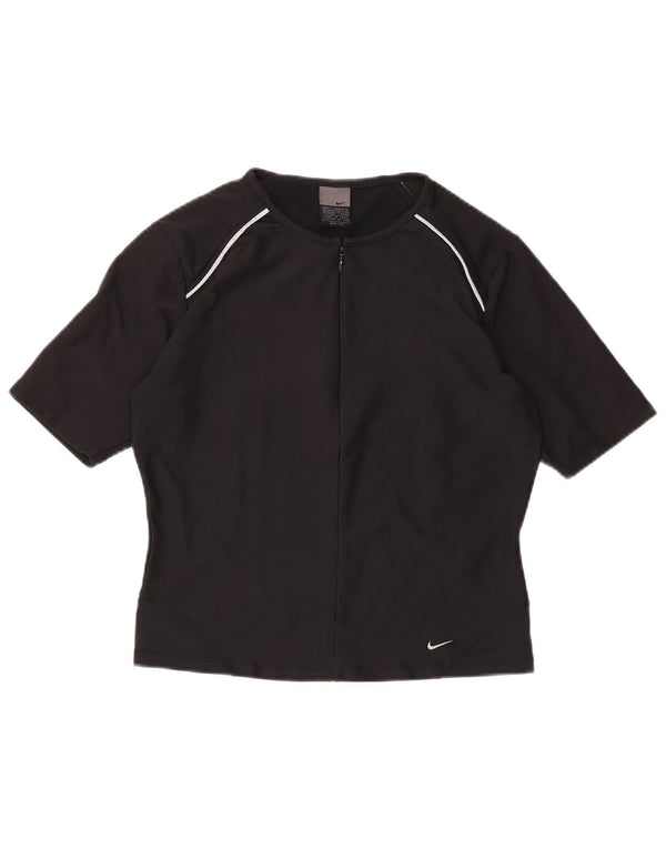 Женская футболка NIKE Dri Fit с воротником на молнии, Великобритания, 14/16, большой черный полиэстер