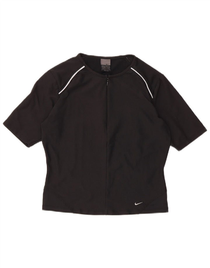 Женская футболка NIKE Dri Fit с воротником на молнии, Великобритания, 14/16, большой черный полиэстер