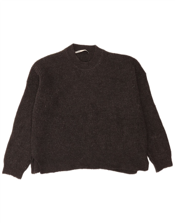 Женский укороченный свободный джемпер с круглым вырезом Zara UK 10, маленький серый цвет