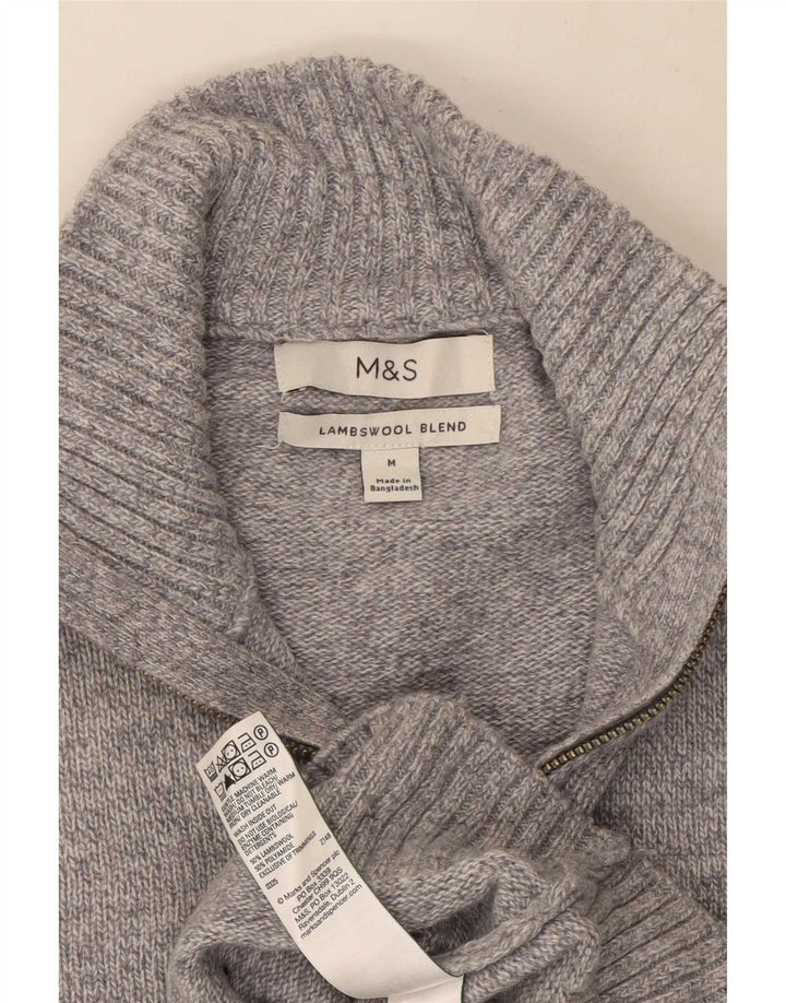 Мужской джемпер с воротником на молнии Marks & Spencer, средний серый шерстяной свитер